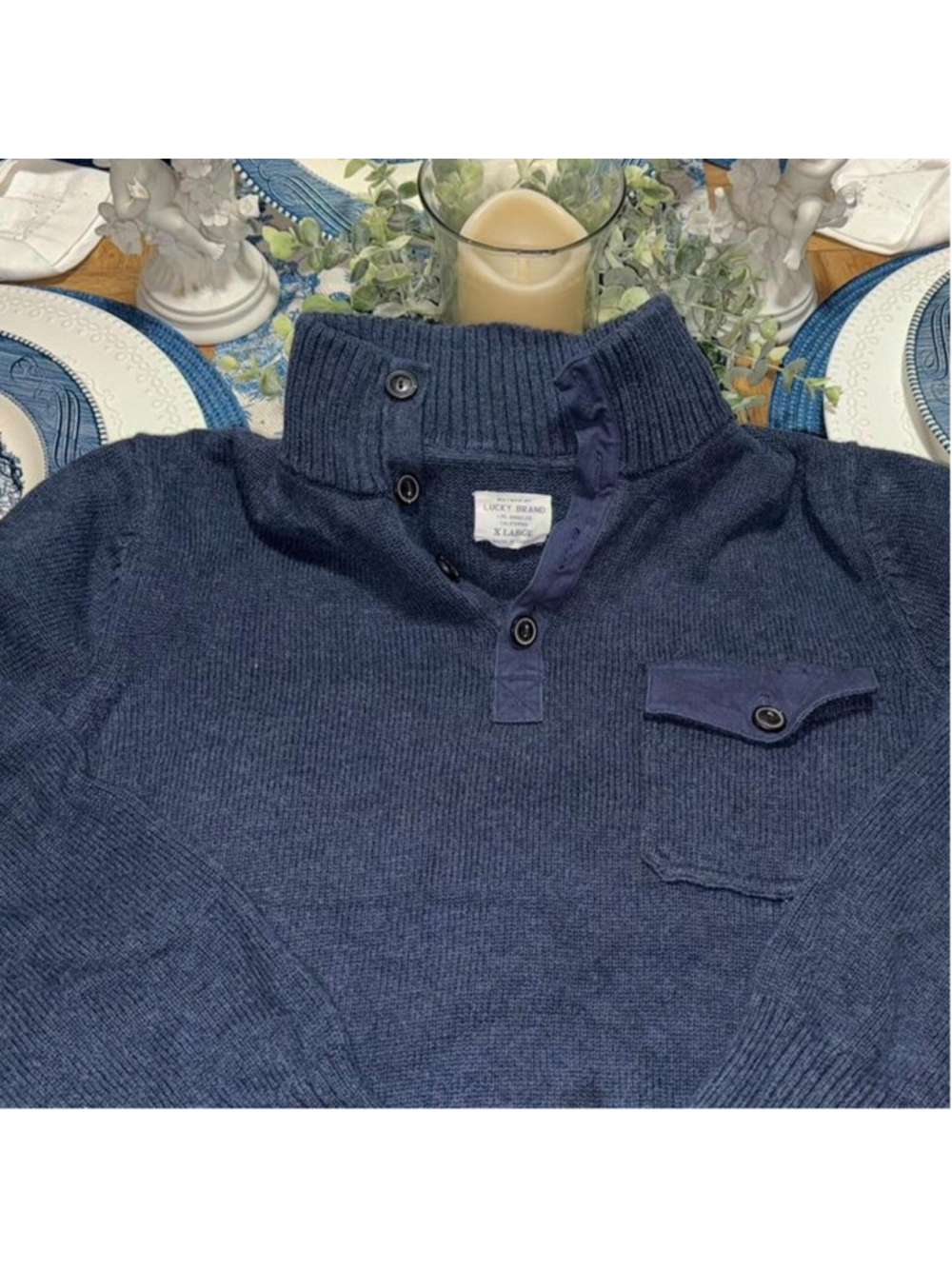 Lucky Brand navy blue button up sweater Size XL